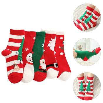 5 пар детских носков, детские хлопчатобумажные вязаные пушистые теплые носки-тапочки, пушистые чулки для детей от 8 до 12 лет (красные)