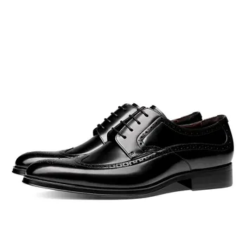 Высококачественные новые мужские деловые туфли из натуральной кожи черного/кофейного цвета на шнуровке, офисные Туфли с острым носком из натуральной кожи