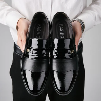 Роскошные Мужские туфли из Черной кожи для Свадьбы, Вечерние Оксфорды, Большие Размеры 38-48, Деловая Повседневная Офисная Обувь, Модельные туфли без застежки