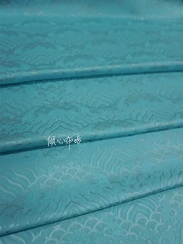 Китайская классика Парча жаккардовый атлас синяя волна шелковая ткань Satin de soie Satén шелк hanfu cloth DIY patchworkbag