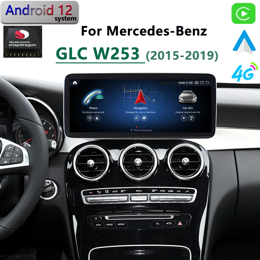 Qualcomm Для Mercedes Benz Class GLC W253 C300 C350 2015 Android 12 Автомобильный Радиоприемник GPS Навигация CarPlay Мультимедийный Плеер HD Экран