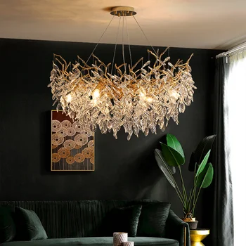 Люстры Светильники Post Modern Lustre K9 Crystal LedLiving Room G9 Подвесной светильник из позолоченного алюминия