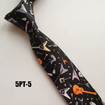 Популярные повседневные галстуки для мужчин 5 см, модный атласный галстук из вискозы, черный с красочной гитарой, музыкальные галстуки для вечеринки