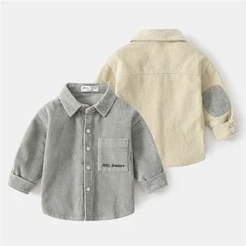 Рубашки для маленьких мальчиков, школьная блузка с длинным рукавом, вельветовый кардиган для мальчиков, детская белая рубашка для маленьких мальчиков, блузка, детские топы, осень