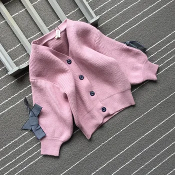 Кардиган для девочек в корейском стиле, свитера, Осенняя одежда для девочек, вязаное пальто для малышей DT216