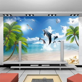 wellyu papel de parede 3d обои на заказ 3D Настенные росписи на фоне пляжа Дельфин с видом на море Обои для гостиной