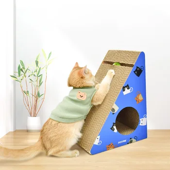 Кошачье гнездо, Царапающая кошку Гофрированная бумага, Игрушка для домашних животных, Износостойкая доска для лазания, Хватающая кошку, Треугольная стена с шариком-колокольчиком