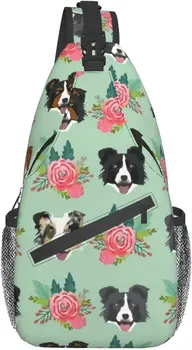 Цветочная сумка для собак Бордер-колли через грудь с цветочным рисунком, рюкзак-слинг по диагонали, походный рюкзак, сумка через плечо