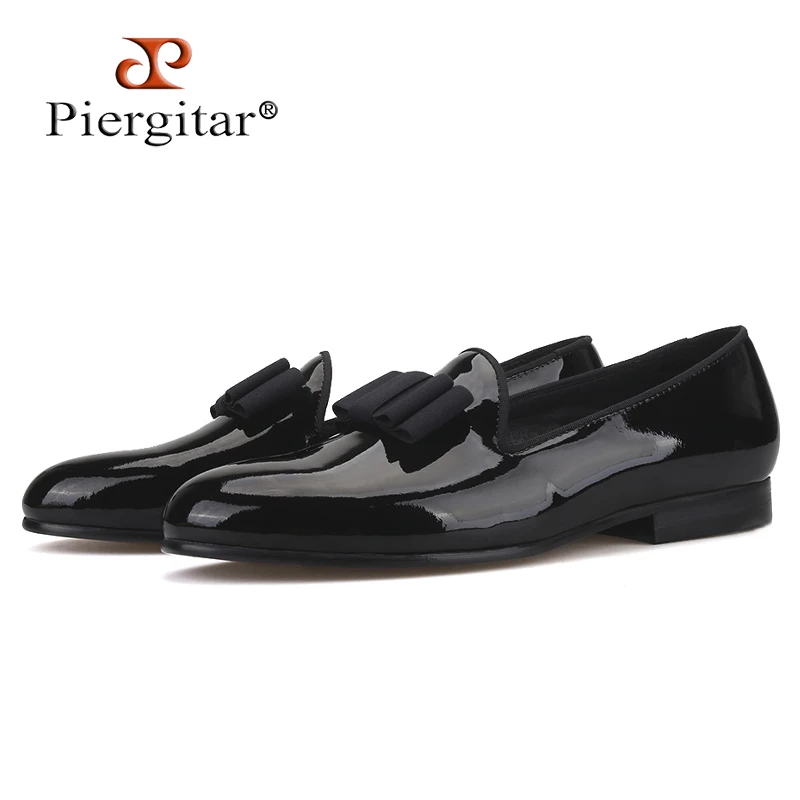 Piergitar/ Черные мужские лоферы ручной работы из лакированной кожи с бантом в тон, модные мужские модельные туфли для банкета, большие размеры